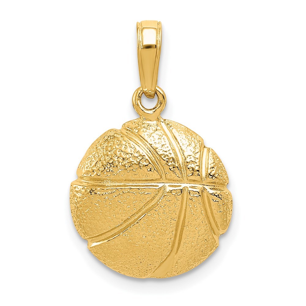 10k Yellow Gold Small Sports Basketball Necklace Charm Pendant, textured concave